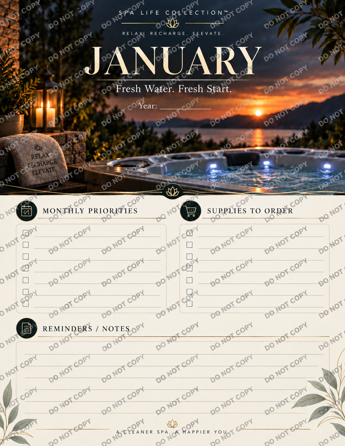 January planning page preview with DO NOT COPY watermark